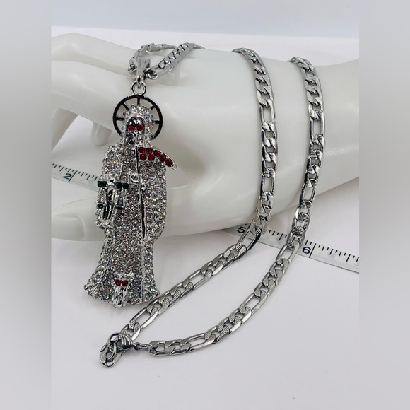 Collana Uomo Con Teschio Mietitore, Acciaio Inossidabile, Stile Gotico, MOYOZZ, Nuova